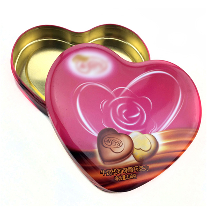 Fødevarekvalitet hjerteformet chokolade slik tin boks