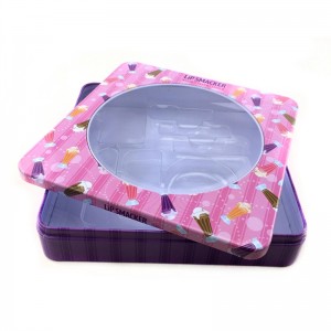 Lille kvadratisk kosmetisk tinkasse til læbe glans med PVC-vindue