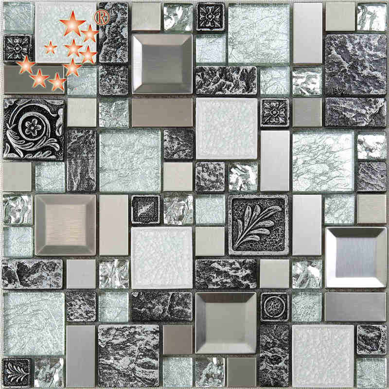 Unik bronze firkantet sølvfolie Glas Mixed Carve Harpiks Mosaic Fliser til dekoration Kunstvæg