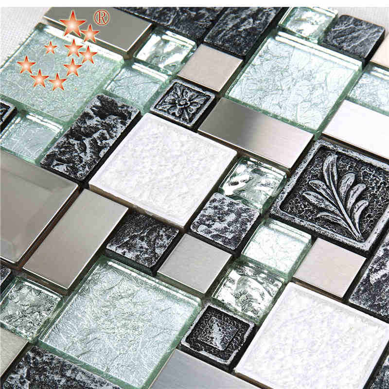 Unik bronze firkantet sølvfolie Glas Mixed Carve Harpiks Mosaic Fliser til dekoration Kunstvæg