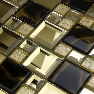 Byggematerialevægdekoration Skinnende guldkantet spejl Mosaisk glasflise