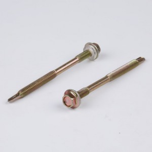 Selvboreskrue med plastikskive, dobbelt gevind, gul zinkplade, hexhoved