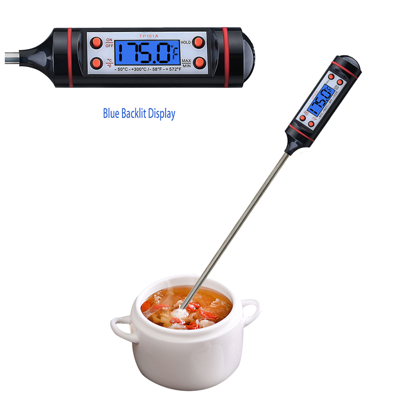 Familie Elektronisk rustfrit stål plade blå baggrundsbelysning BBQ termometer til madlavning