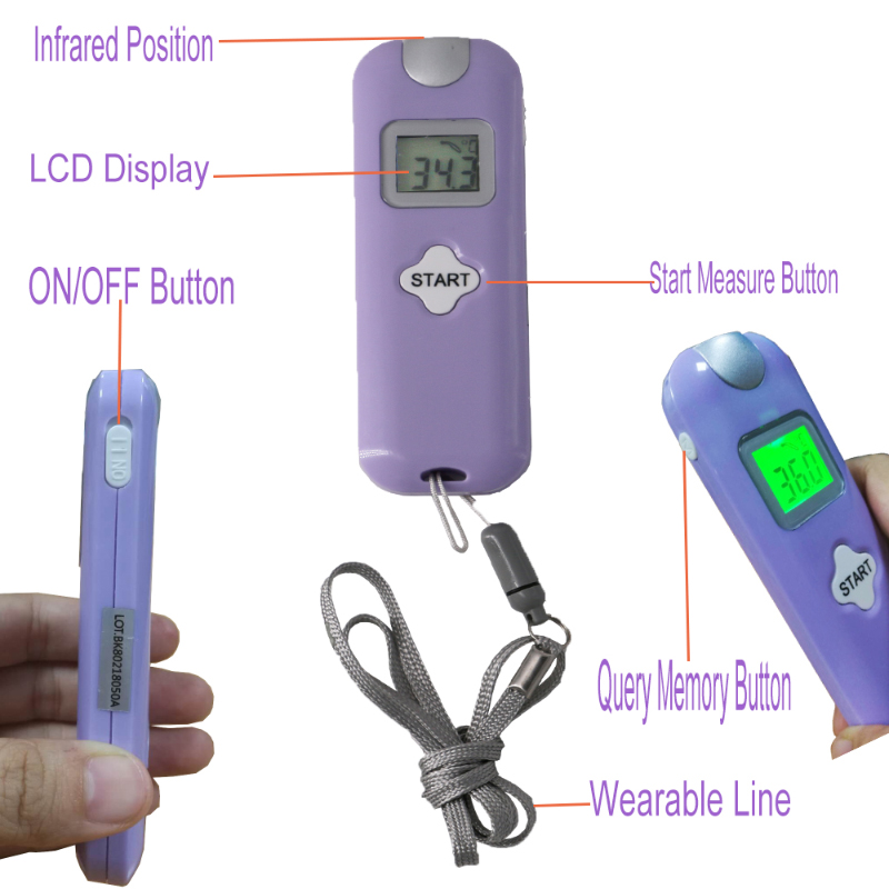 3 farver Baggrundsbelysning Kontaktløs infrarødt termometer med temperaturalarmer