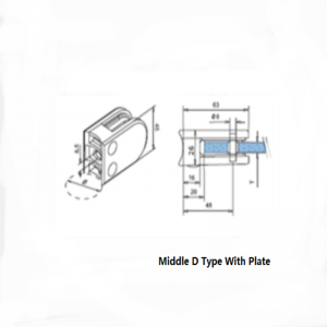 Rustfrit stål D-type glasklemme med plade