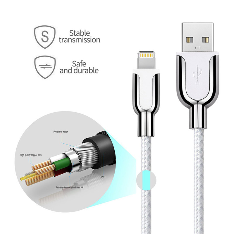 KPS-8445CB USB-kabel af zinklegering nylon / bomuld garn