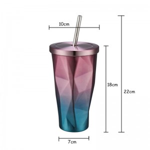 16oz rejse krus | Rustfrit stål kopper kolbe isoleret kop kaffe is krus bil te kop med halm drikkeflaske