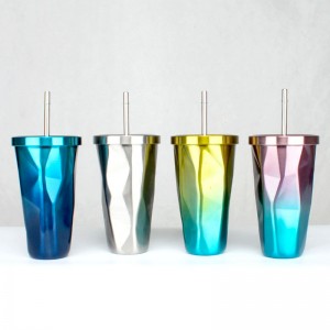 16oz rejse krus | Rustfrit stål kopper kolbe isoleret kop kaffe is krus bil te kop med halm drikkeflaske