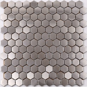 Premium højkvalitets hexagon rustfrit stål metalmosaik køkken sprøjt tilbage flise