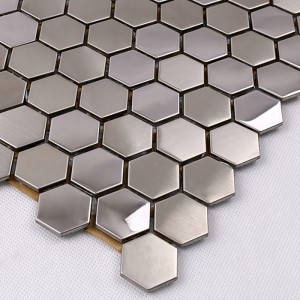 Premium højkvalitets hexagon rustfrit stål metalmosaik køkken sprøjt tilbage flise