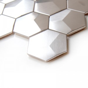 Sliver rustfrie stålfliser hexagon matte metalmosaikker til køkkenbagsplæse