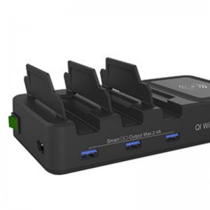 4 i 1 QI trådløs oplader 3 port USB-ladestation