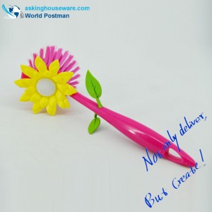 Akbrand pink farve køkken opvaskebørste med solsikke udsmykning