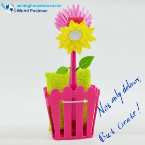 Akbrand Køkkenrensebørste og opbevaringsspandssæt med suger og svampeskur