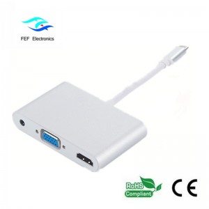 mini displayport / USB 3.1 type c til HDMI + VGA hun + lydkode: FEF-DPIC-016