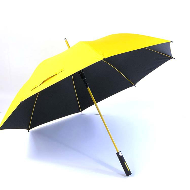 Brugerdefineret farverig fiberglasramme med lang håndtag lige vindtæt golfparaply