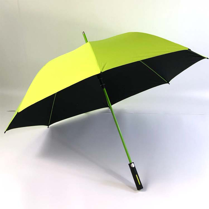 Brugerdefineret farverig fiberglasramme med lang håndtag lige vindtæt golfparaply