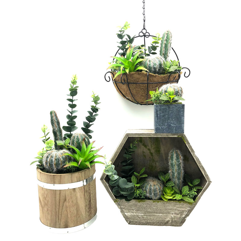 Kunstig kaktus sæt til hjemmet eller kontoret i dekorativ gryde sukkulent dekoration