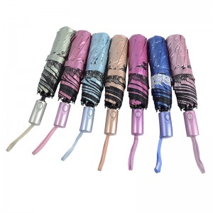 Sort belægning solbeskyttelsesparaply med fotografering design print 3 foldbar paraply