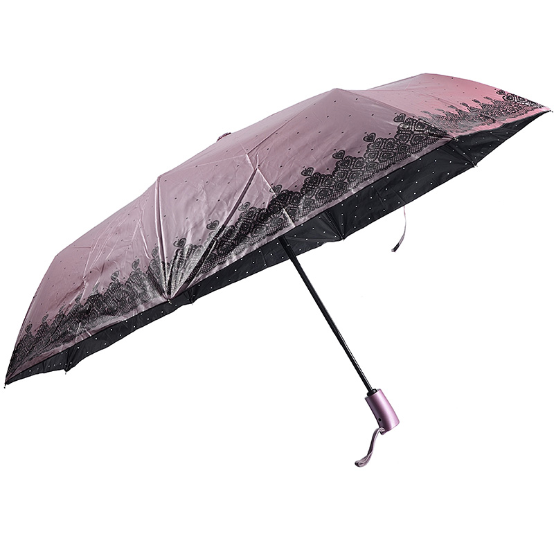 Farverig sort belægning UV-beskyttelsesparaply 3 sammenklappende regn og parasol