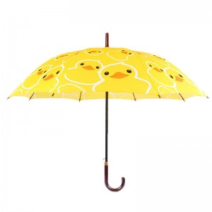 23 tommer pongee stof auto åben gul ænder tegneserie mønster lige paraply