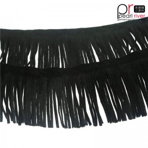 Hot Sale 20 cm sort farve Billig lang Kunstig læder ruskind Fringe trim