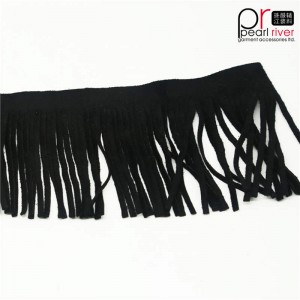 Hot Sale 20 cm sort farve Billig lang Kunstig læder ruskind Fringe trim