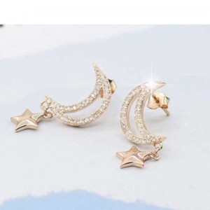 S925 Car Flower Tremella Ornament Star Moon Embedded Zircon Fashion Øreringe