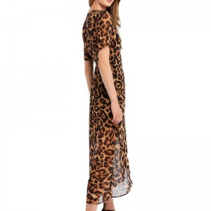 Hot sell lady fashion leopard print wrap lang kjole