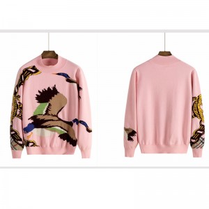 OEM \u0026 ODM Brugerdefineret logo Jacquard Intarsia Wild Goose Fashion Design Strik Dame Pullover Sweater
