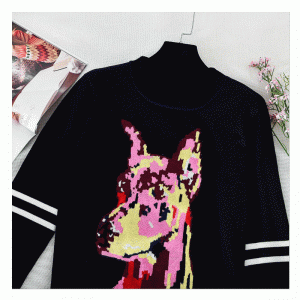 Seneste Efterår Vinter Langærmet Wolf Jacquard Kvinder Toppe Pullover Sweater