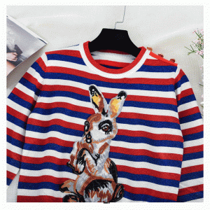100% bomuldstrøje Stripe Jacquard Rabbit Patch Strikstøj Kvinder