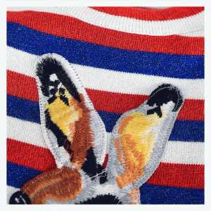 100% bomuldstrøje Stripe Jacquard Rabbit Patch Strikstøj Kvinder