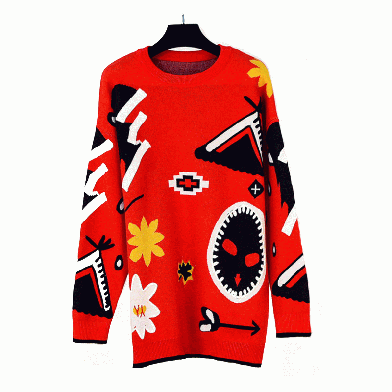 Europæisk amerikansk størrelse Jacquard Sweater Design Tykk varm kjole Strikvarer