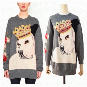 Brugerdefineret logo Loose amerikansk europæisk størrelse Crown Dog kvinders pullover sweater kjole