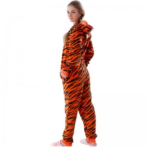 Kvinder Microfiber Fleece Hooded Tiger Onesie Pyjamasdragt