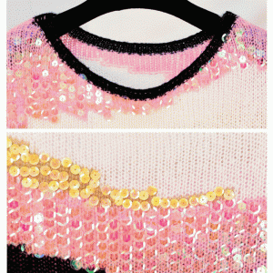 2019 Håndlavet syet paljetter applikationer Efterår vinter mohair sweater