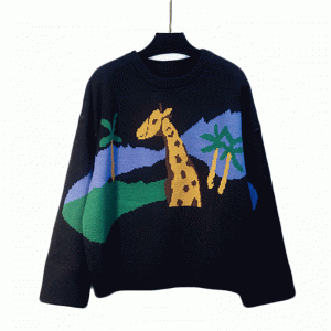2019 tilpasset nyeste design Dame Strikvarer Loose Giraffe Jacquard Sweater