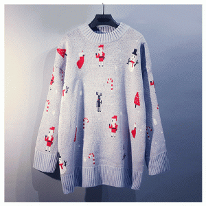 2019 Pop-trøje Kvinde Vinter-koreansk version Loose bundning Jule rødstrik-trøje