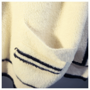 2019 Nyeste Loose Imitation Mink Stripes Jacquard Dame Cardigan Sweater