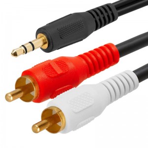 3,5 mm stereo til 2 mandlig RCA lydadapterkabel