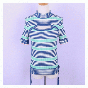 Sommer Bodycon Turtleneck Hole Center Ladies Stripe Thin Sweaters
