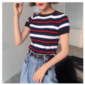 Sommer tynd Mutiful Stripes Dame kortærmet pullovergenser