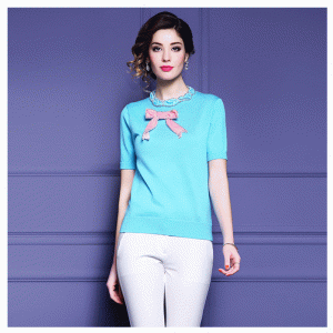 Tilpasset OEM Butterfly Knot Rhinestone Syet Sommer Dame Pullover Strikket sweater