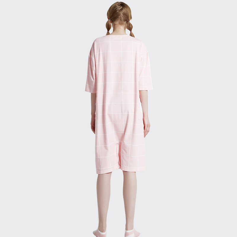Kvinder Onesie Pink Printed Cotton Jersey Embroidery Pyjamas Sæt