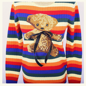 Brugerdefineret ODM Bamse Intarsia Rainbow Strips Dame Tøj Pullover Sweater