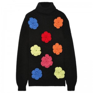 Uld Turtleneck Håndlavet blomster kvinder sweater vinter pullover sweatere