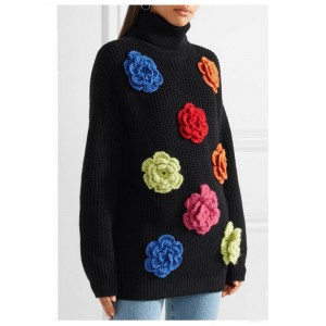 Uld Turtleneck Håndlavet blomster kvinder sweater vinter pullover sweatere