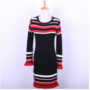 Winter Woolen Thick Flare Striped Long Women's Dress Sweater