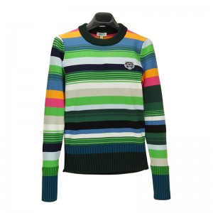 Tilpasset uldblanding til damer Multi Color Stripes Crew Neck Strikket sweater